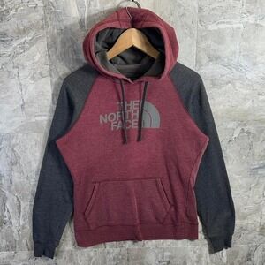 The North Face Womens Hoodie Pullover Grey Burgundy Logo Sweatshirt Size M